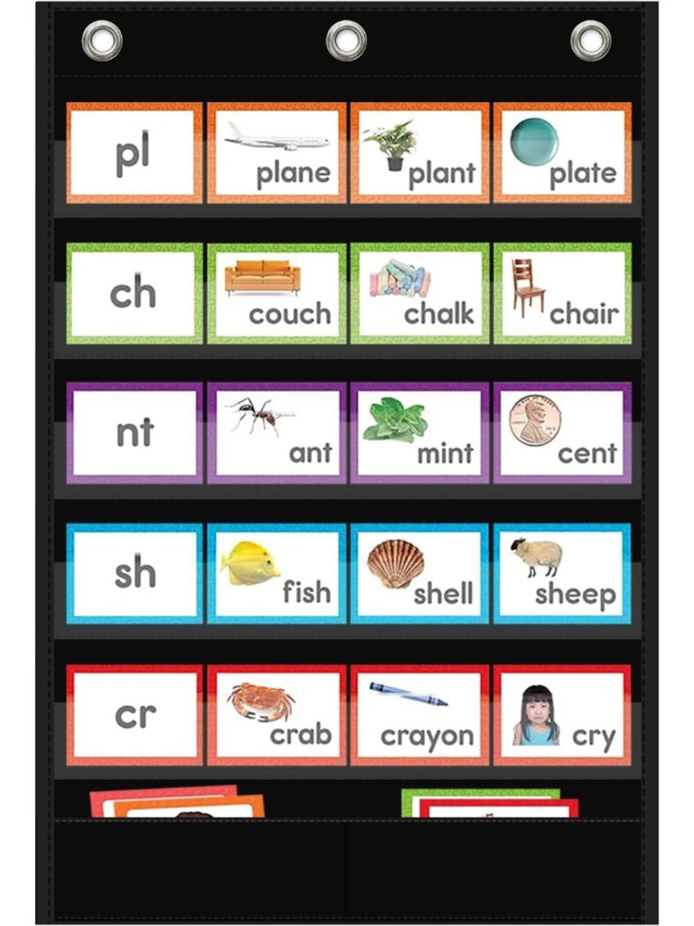 5+1 Pockets Standard Pocket Chart, Clear Words Wall Pocket Chart with Extra Stor
